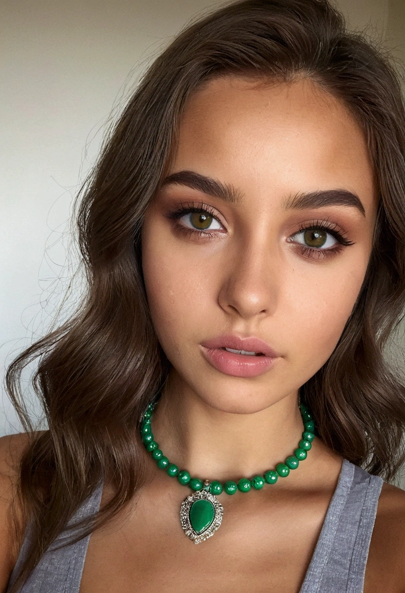 femme arafée avec un débardeur blanc et un collier, latina,bronzer, Fille sexy aux yeux verts, portrait sophie mudd, cheveux bruns et grands yeux, selfie d'une jeune femme, yeux de la chambre, violette myers, sans maquillage, maquillage naturel, regarder directement la caméra, visage avec artgram, maquillage subtil, stunning tout le corps shot, yeux verts perçants, bel angle, pose attrayante, jolie fille, pose sexy, tout le corps picture, tout le corps, tout le corps shoot, déesse brune, Détails élevés, Pose satisfaite, wearing grey jupe and bottes, jupe, bottes