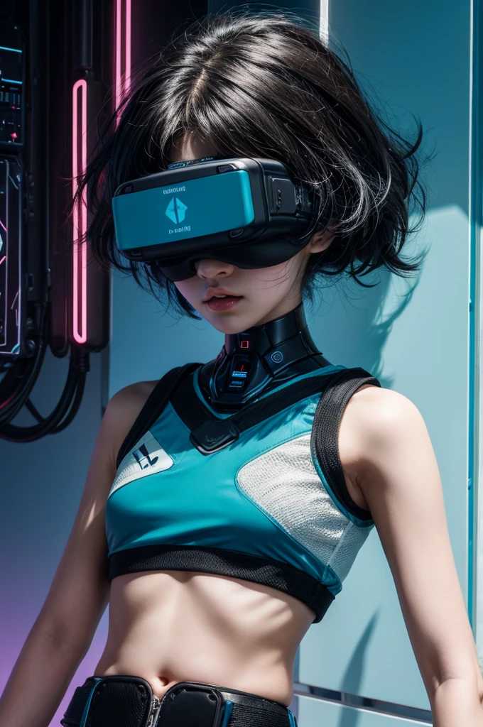best quality, head-mounted display,
(1 white boy), young 16 year old twink, sexy twink, skinny twink, exposed belly and lower chest, surrounded by azure neon, short black hair, short black hair, NodesTech mascara, NodesTech headdress, wearing crop top cyborg armor
BREAK sci-fi background, detailed background, azure neon background, data