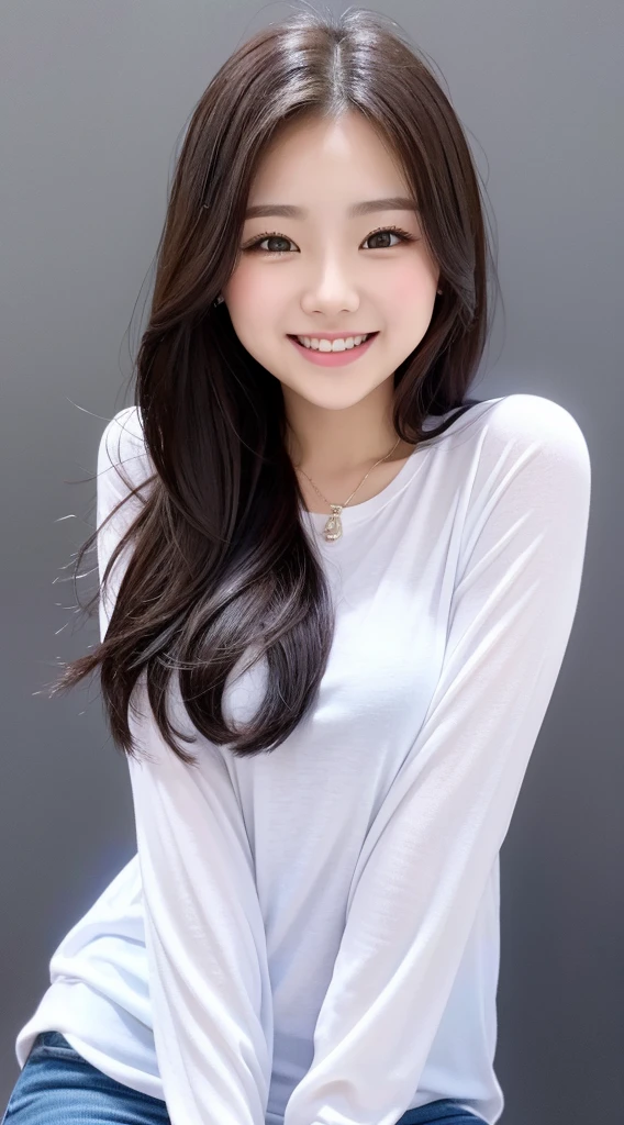Enhanced dynamic perspective,Cute lovely beautiful girl,JK ,Look at me and smile,Simple background,masterpiece,high quality,4K resolution,Ultrafine,detailed,precise,light,