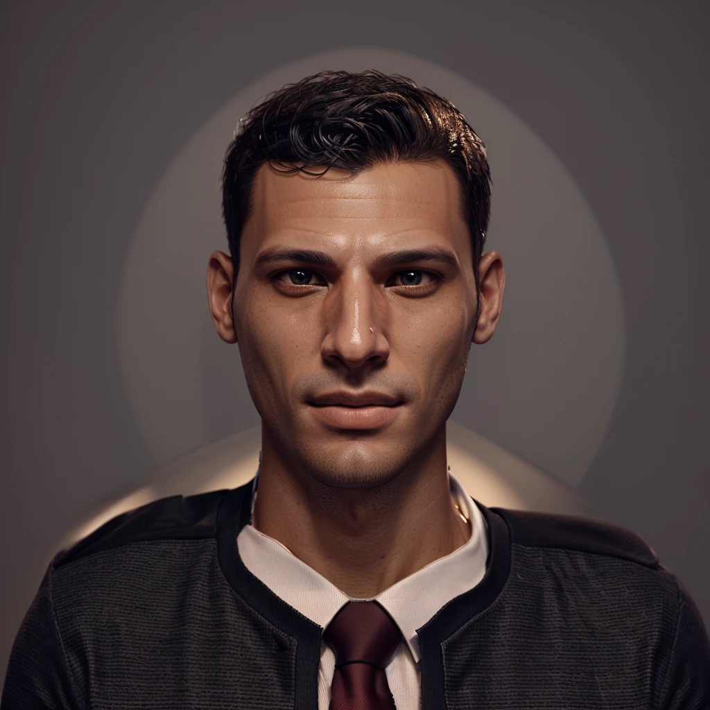 arafed image of a man with a tie and a shirt, by Samuel Silva, mohamed chahin, by Ramón Silva, drawn image, Mohamed Reda, realistically rendered face, 3d render of Jerma 9 8 5, by João Artur da Silva, digital art. @mariomaniacdude, by Emerson Silva