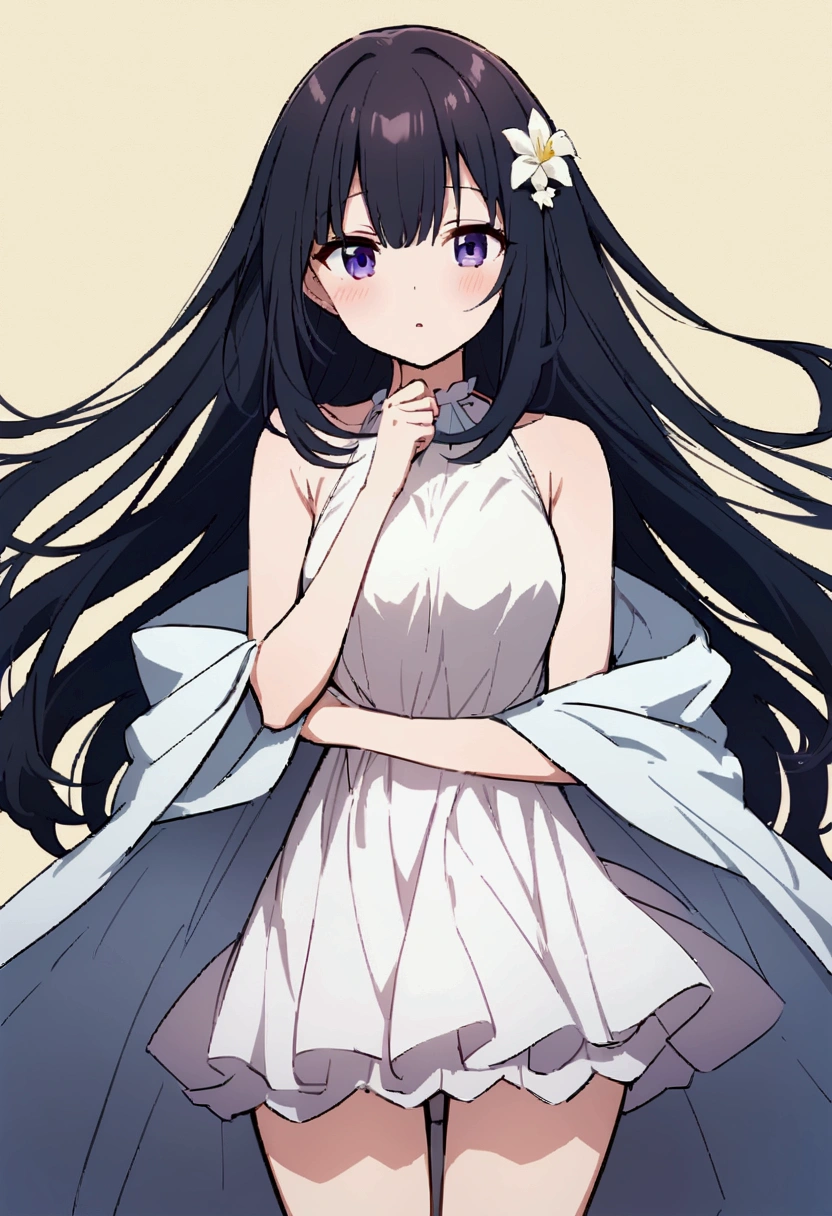 make a beautiful an anime girl open her hair also she should only cover her area