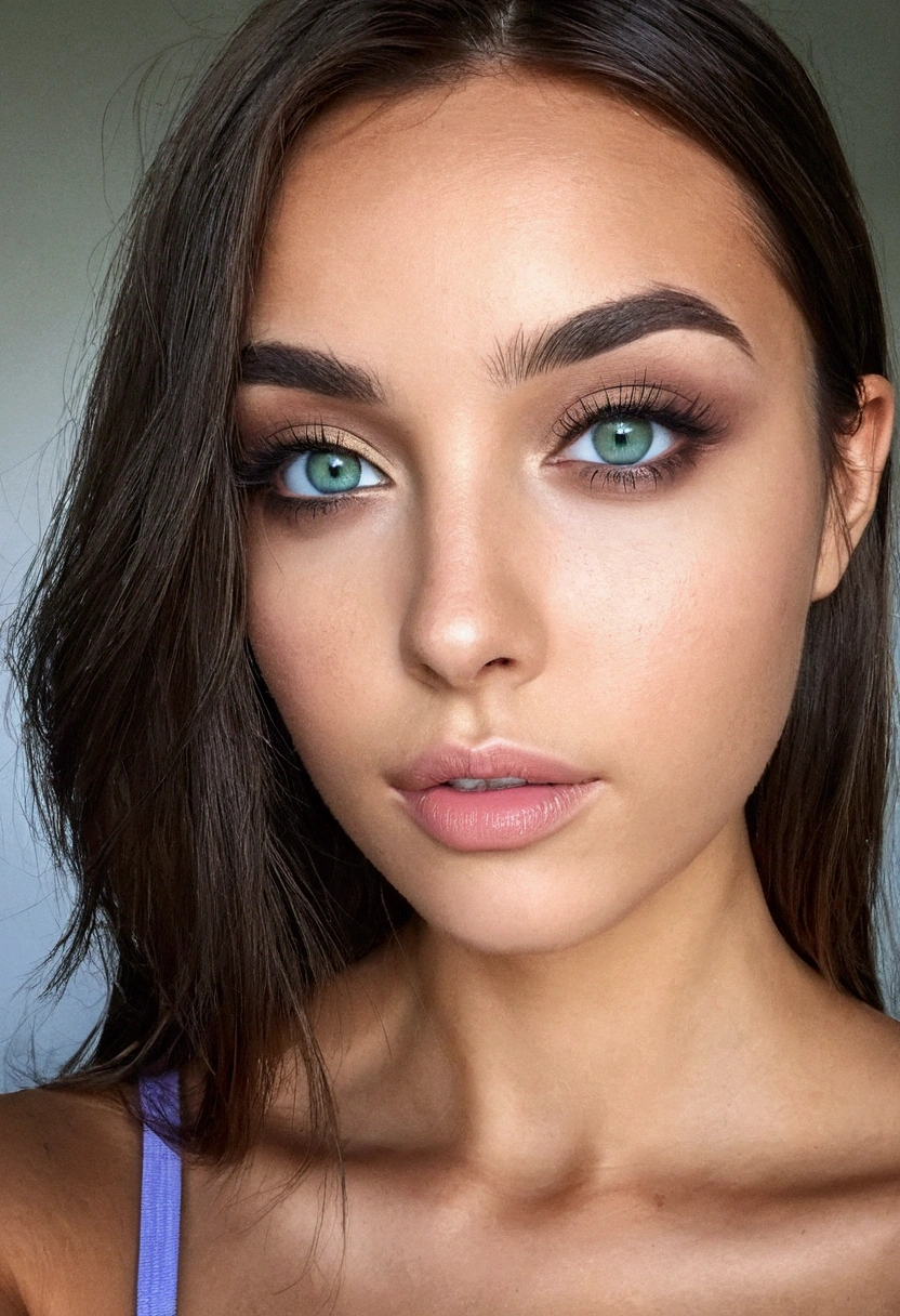 4K , femme arafée avec un haut blanc , latina,bronzer, Fille sexy aux yeux bi color verts et bleu, portrait sophie mudd, cheveux bruns et grands yeux, selfie d'une jeune femme, yeux de la chambre, violette myers, sans maquillage, maquillage naturel, regarder directement la caméra, visage avec artgram, maquillage subtil, stunning tout le corps shot, yeux verts perçants, bel angle, pose attrayante, jolie fille, pose sexy, tout le corps picture, tout le corps, tout le corps shoot, déesse brune, Détails élevés, Pose satisfaite, wearing grey jupe and bottes, jupe, bottes