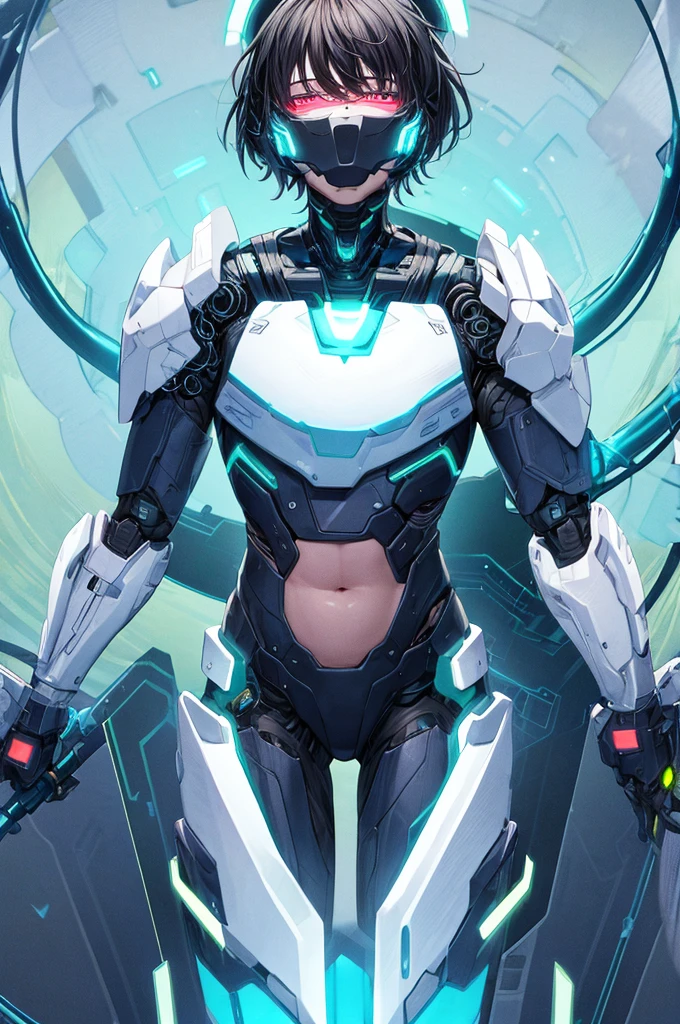 best quality, head-mounted display,
(1 white boy), young 16 year old twink, sexy twink, skinny twink, exposed belly and lower chest, surrounded by azure neon, short black hair, short black hair, NodesTech mascara, NodesTech headdress, wearing crop top cyborg armor
BREAK sci-fi background, detailed background,  azure neon background, data  