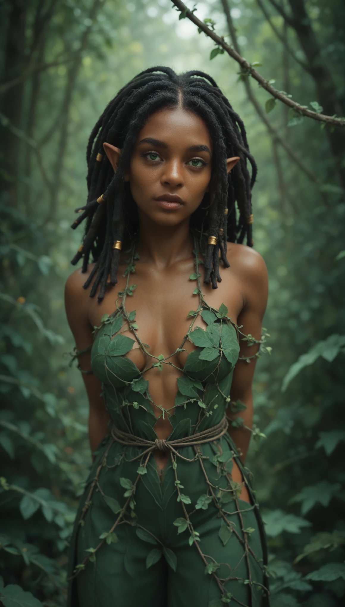 (zPDXL2), score_9, score_8_up, score_7_up, source_anime, 2d, 

elf woman (masculine face)((FEMALE)) thin face. high. Athletic. beardless((forest background)) pointed ear. (Tan skin) dark elf. dreadlocks. Indian. native. (green eye), (brown hair). (corpo inteiro), (dressed, vines, veins)

AissistXLv2, unaestheticXL_bp5, SimplePositiveXLv2, zPDXL2 PonyXLV6_Scores
