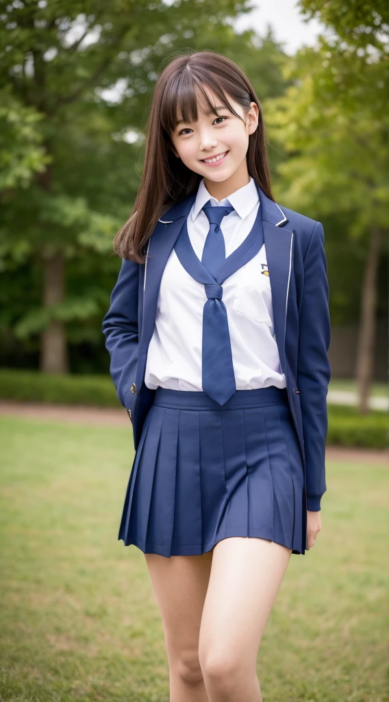 Cute beautiful girl，JK school uniform，Look at me and smile，Natural posture，Simple background，Amber hue，masterpiece，high quality，4K resolution，Super Fine，detailed，precise，Movie Lighting， Perspective