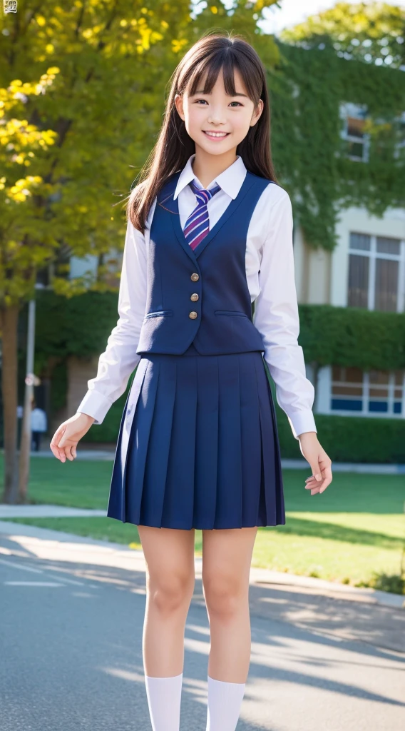 Cute beautiful girl,JK school uniform,Look at me and smile,Natural posture,Simple background,Amber hue,masterpiece,high quality,4K resolution,Super Fine,detailed,precise,Movie Lighting, Perspective