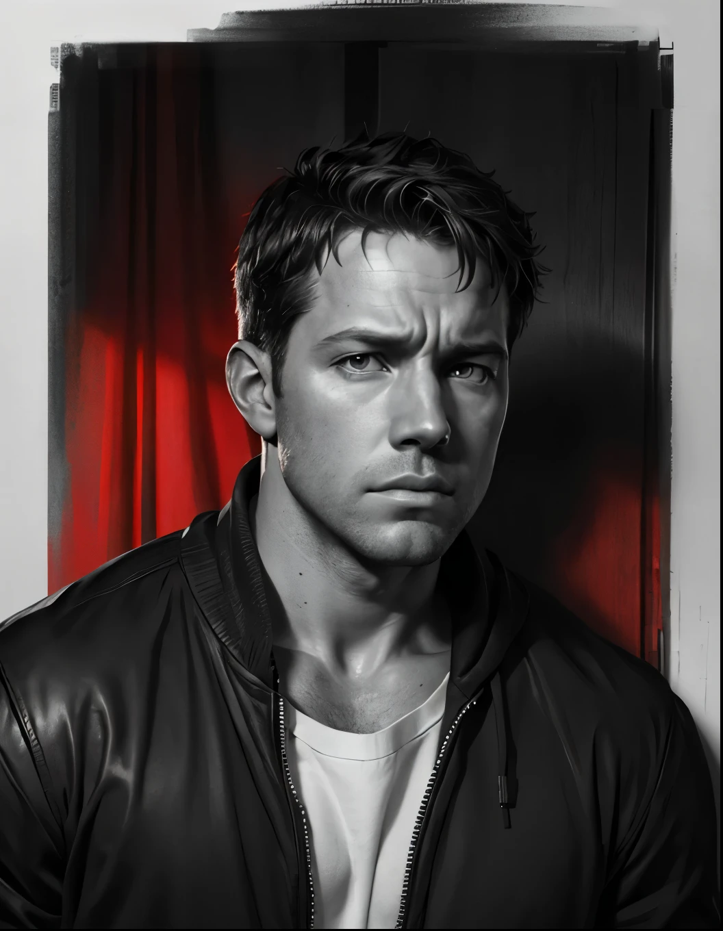 (best quality,4k,8k,highres,masterpiece:1.2),ultra-detailed,(realistic,photorealistic,photo-realistic:1.37), Ben Affleck, expressionless face, detailed eyes and lips, monochrome, black and white, lifeless portrayal, high contrast, dramatic shadows, fine lines, grayscale tones, chiaroscuro, exquisite shading, portrait, emotionless depiction