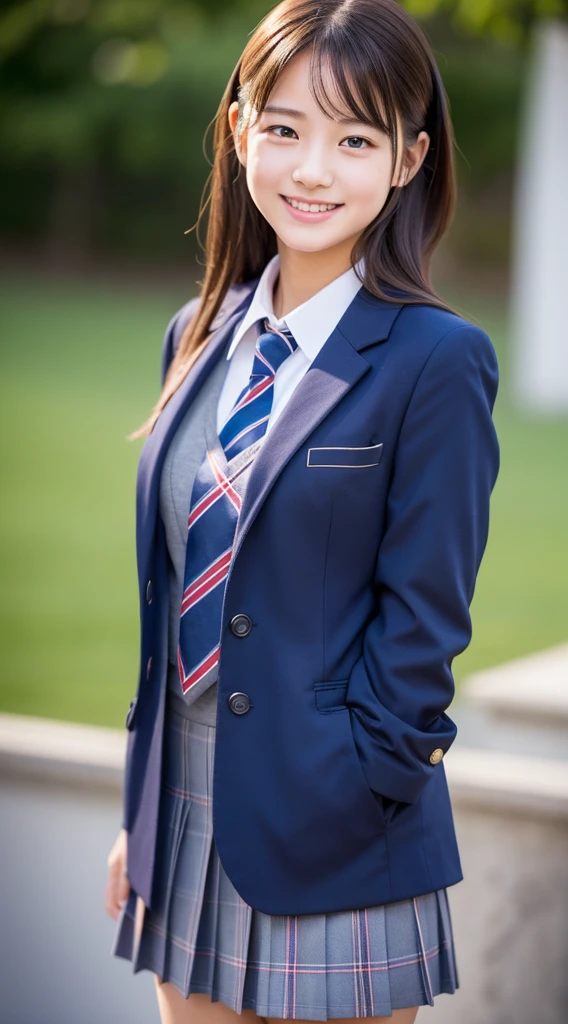 Cute beautiful girl，JK school uniform，Delicate facial features，Look at me and smile，Natural posture，bust，Simple background，Amber hue，masterpiece，high quality，4K resolution，Super Fine，detailed，precise，Movie Lighting， Perspective