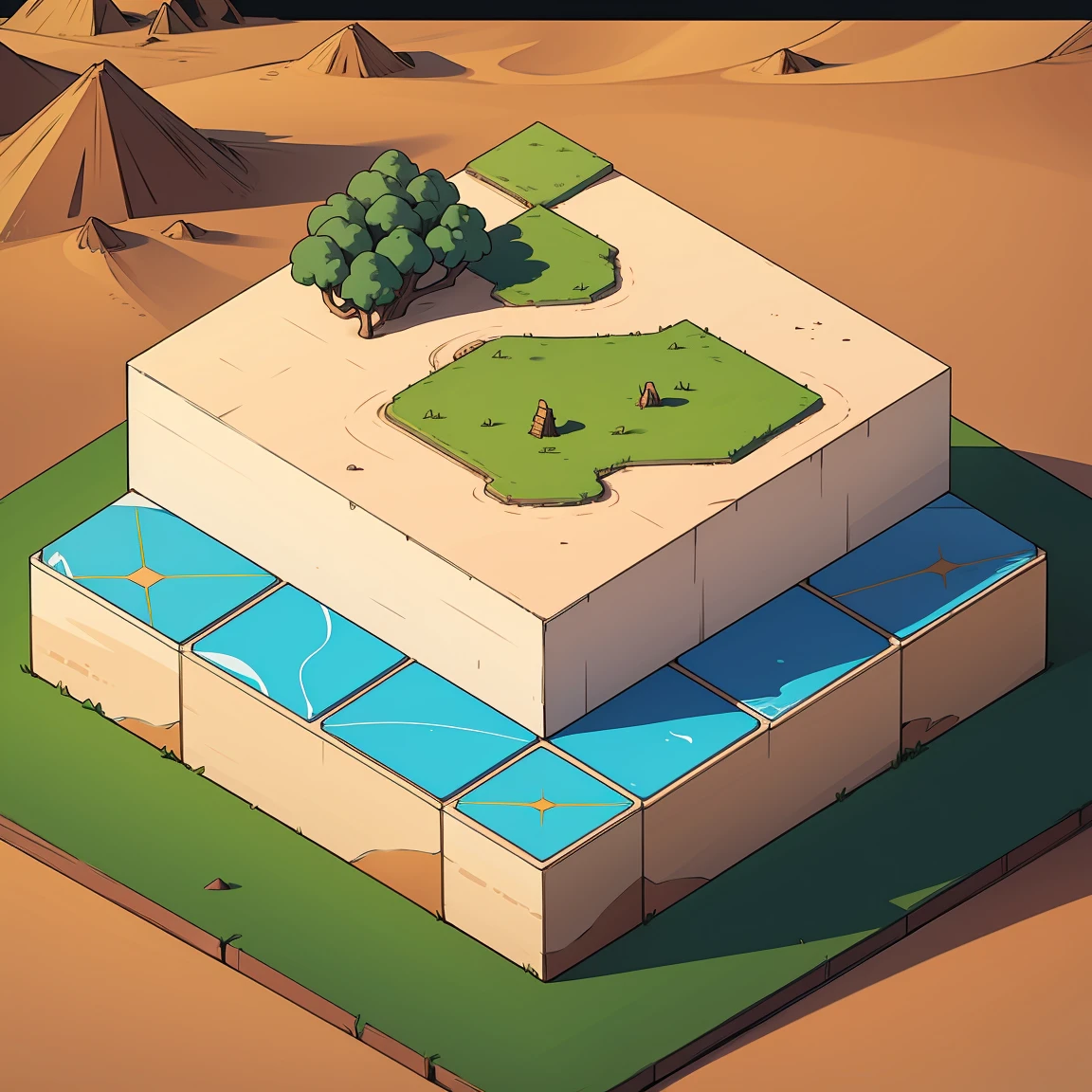 isometric asset, world map, simple desert, 100 x 100 km, 4k resolution