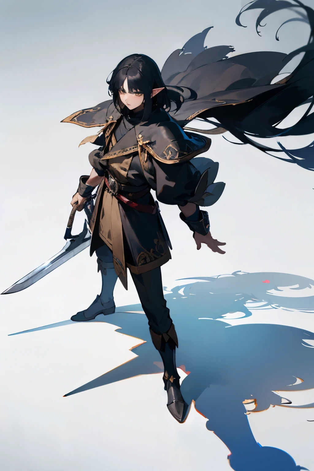 Black hair noble high men elf warlock equip shadow sword