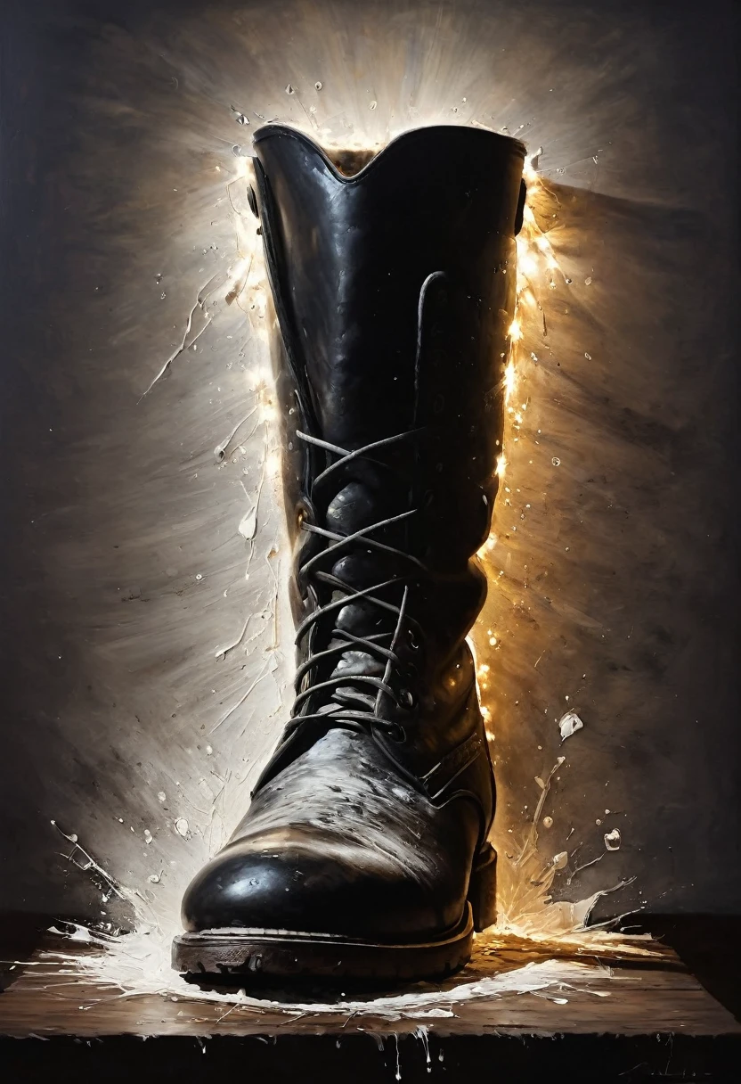 painting of a footprint of a boot. Inspiration, cinematic scene, volumetric lights, ultra realistic, in the style of nicola samori