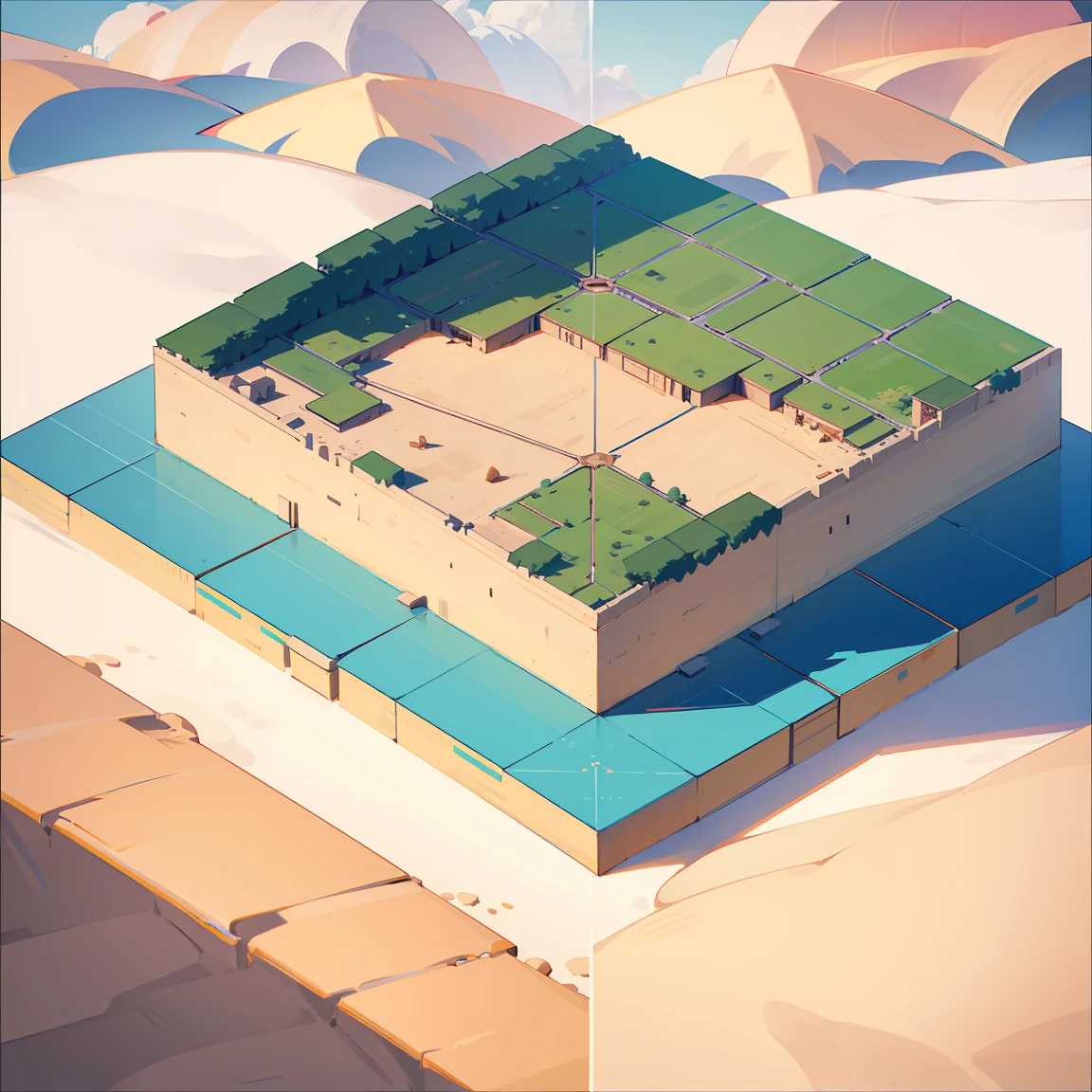 isometric asset, world map, simple desert, 100 x 100 km, 4k resolution