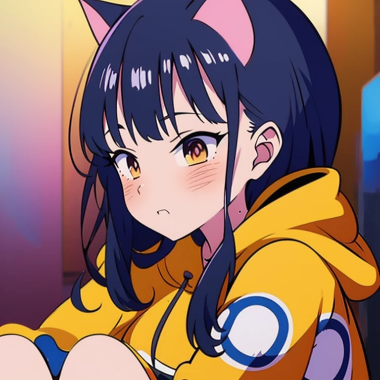 a drawing of a girl with a hoodie and a cat, a character portrait by Shitao, trending on pixiv, serial art, colorful! character design, interesting character design, great character design, anime character design, high quality anime artstyle, 2 d anime style, anime style character, anime character art, cute art style, [ character design ]