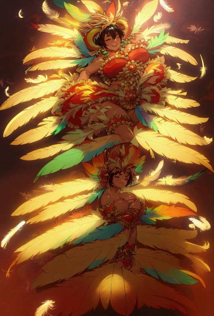 8k、Ultra-high resolution、Highest quality、Tabletop、Ultra-high resolution(Super huge huge chests、Toned body:1.18)(Samba Carnival Costume with Feathers:1.5)(Short black hair:1.1)Japanese women、very cute、Cute Smile、Squat、Spread your legs,High Kick、bikini、Outdoor、a sunny day、A large number of people、Dancing the Samba