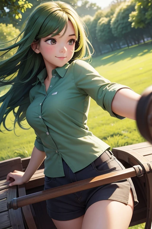 An a lush green meadow, a cheerful GIRL is drawn in motion, its curves and angles captured in stunning blending of horse-drawn lines. To the side, the GIRL is drawn, drawn in a gentle, carefree motion. The hand at the right pushes the GIRL to the goal, the hands up right, ready to hug it up. The sketch is done in perfectly captured ink and detail, capturing every intricate detail of the girl's expression and feature