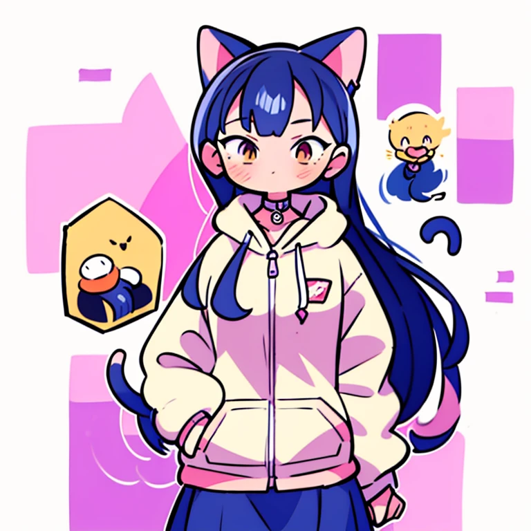 a drawing of a girl with a hoodie and a cat, a character portrait by Shitao, trending on pixiv, serial art, colorful! character design, interesting character design, great character design, anime character design, high quality anime artstyle, 2 d anime style, anime style character, anime character art, cute art style, [ character design ]