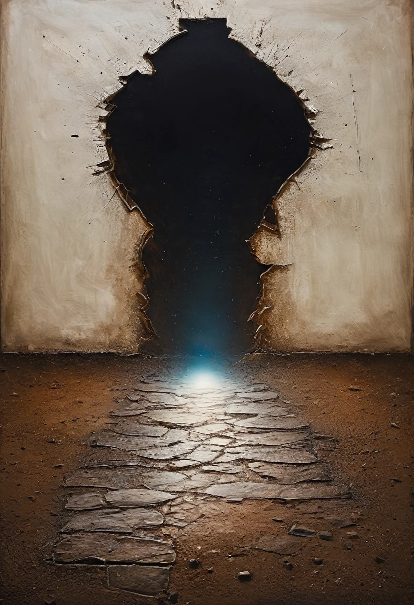 painting of a imprint on the ground. Inspiration, cinematic scene, volumetric lights, ultra realistic, in the style of nicola samori