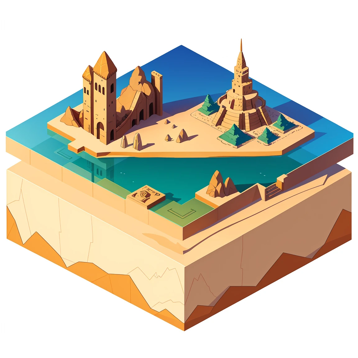 isometric asset, world map, simple desert, 100 x 100 km, 4k resolution
