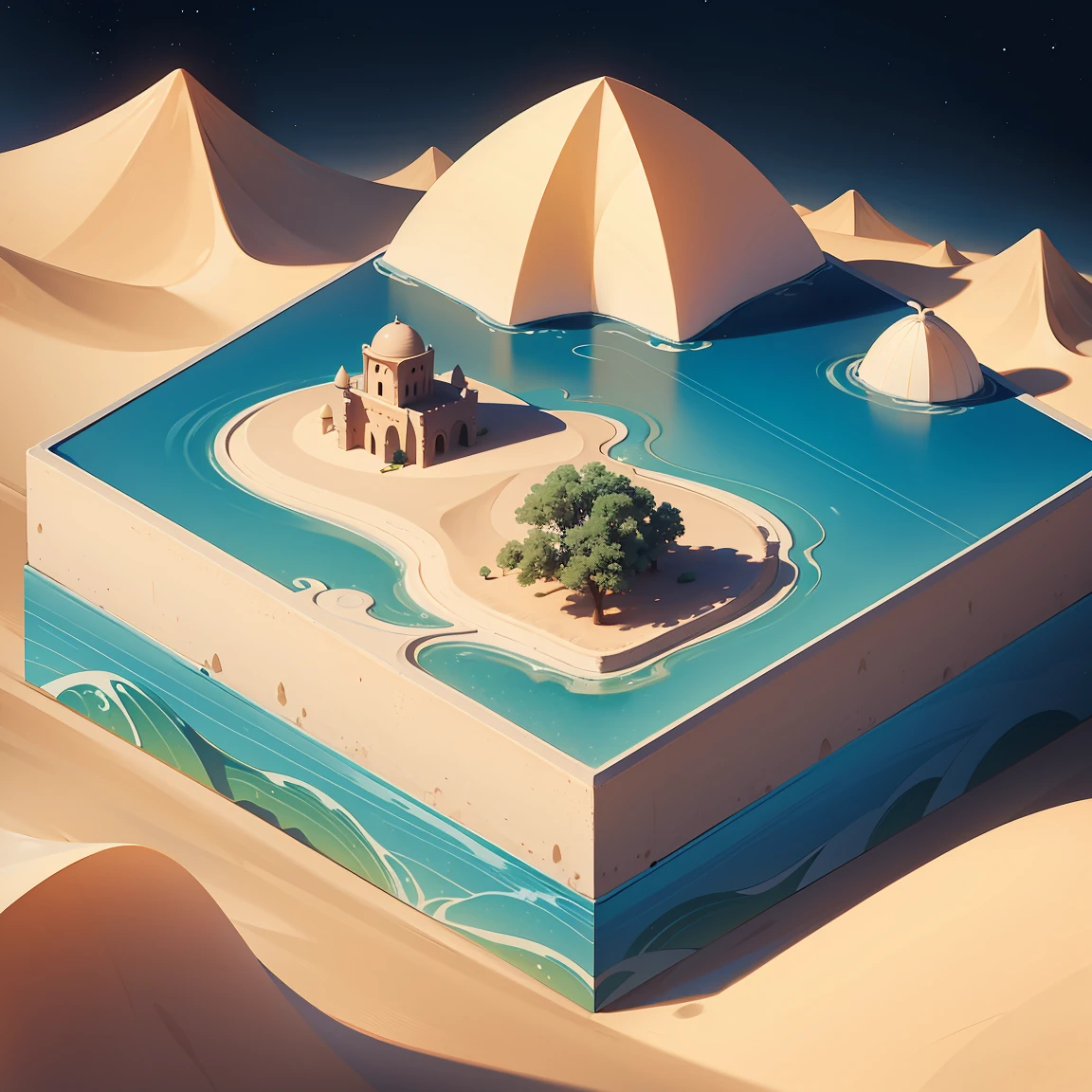 isometric asset, world map, simple desert, 100 x 100 km, 4k resolution