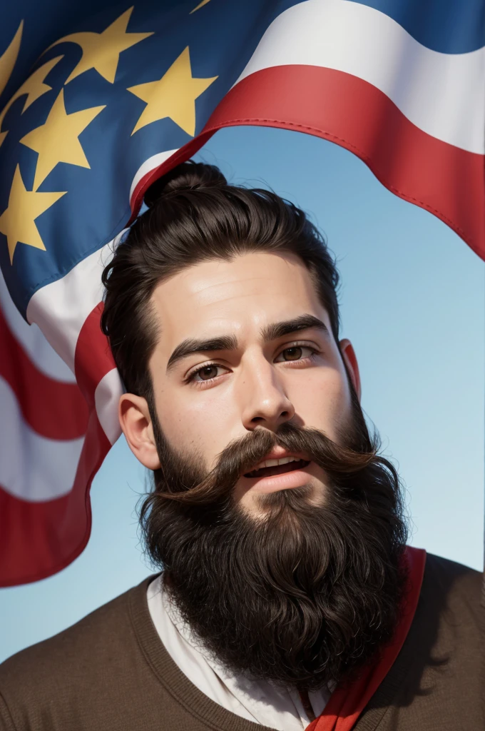 caricature, young man with beard, playing flag, sambando