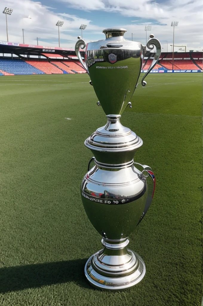 A modern football league trophy on a small mothers base