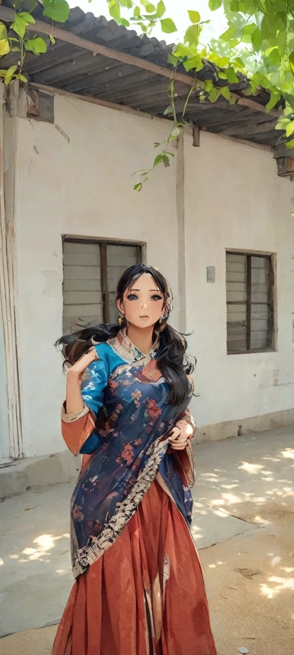 Photo of a woman with natural skin, Upper Body, Seaside cave, The light is shining in, High Twintails, Black hair with red mesh, Sharp eyes with red eyeshadow, Blue-green eyes, Shining eyes, A thin, upturned nose, Well-shaped lips, Big Breasts, ((China dress)), barefoot, Makeup, Exquisitely crafted with the utmost attention to detail, Vibrant, amazing, Smooth, Cinematic, 4K, Backlight, (()), Shallow depth of field, ((Detailed eyes:1.3, Detailed lips:1.3, high quality, )), masterpiece, Super detailed images, High quality