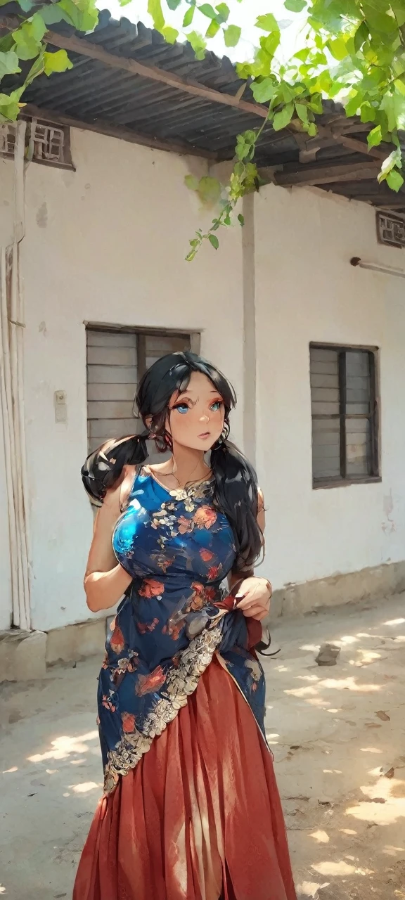 Photo of a woman with natural skin, Upper Body, Seaside cave, The light is shining in, High Twintails, Black hair with red mesh, Sharp eyes with red eyeshadow, Blue-green eyes, Shining eyes, A thin, upturned nose, Well-shaped lips, Big Breasts, ((China dress)), barefoot, Makeup, Exquisitely crafted with the utmost attention to detail, Vibrant, amazing, Smooth, Cinematic, 4K, Backlight, (()), Shallow depth of field, ((Detailed eyes:1.3, Detailed lips:1.3, high quality, )), masterpiece, Super detailed images, High quality