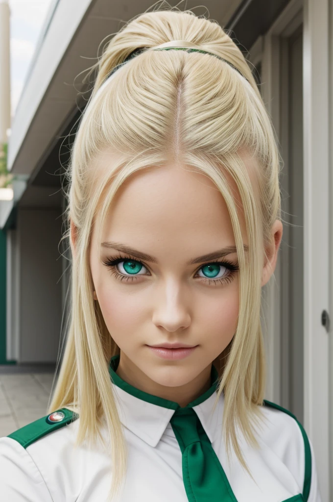 An oc of a white blonde girl with green eyes from my hero academia 