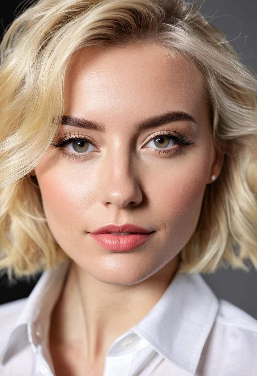 a blonde female close up, outfit check