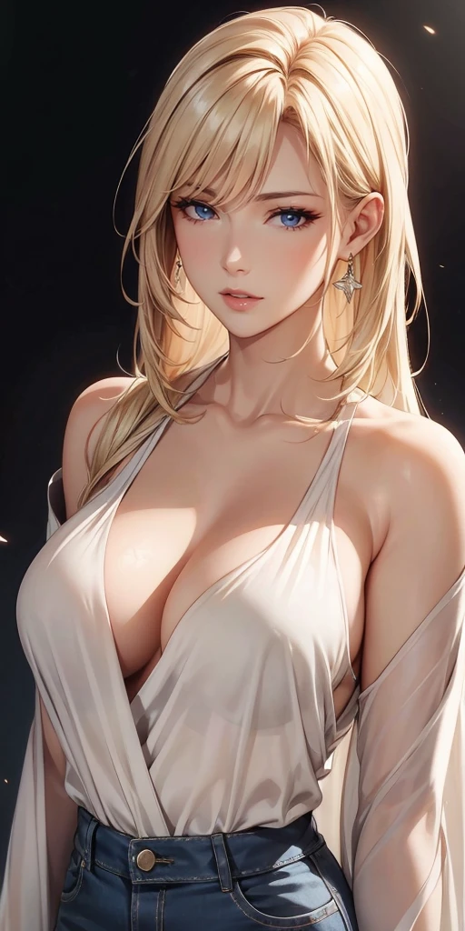 Graceful mature woman, milf, blue eyes, blonde hair, soft light, 4k resolution, high quality, beautiful cg