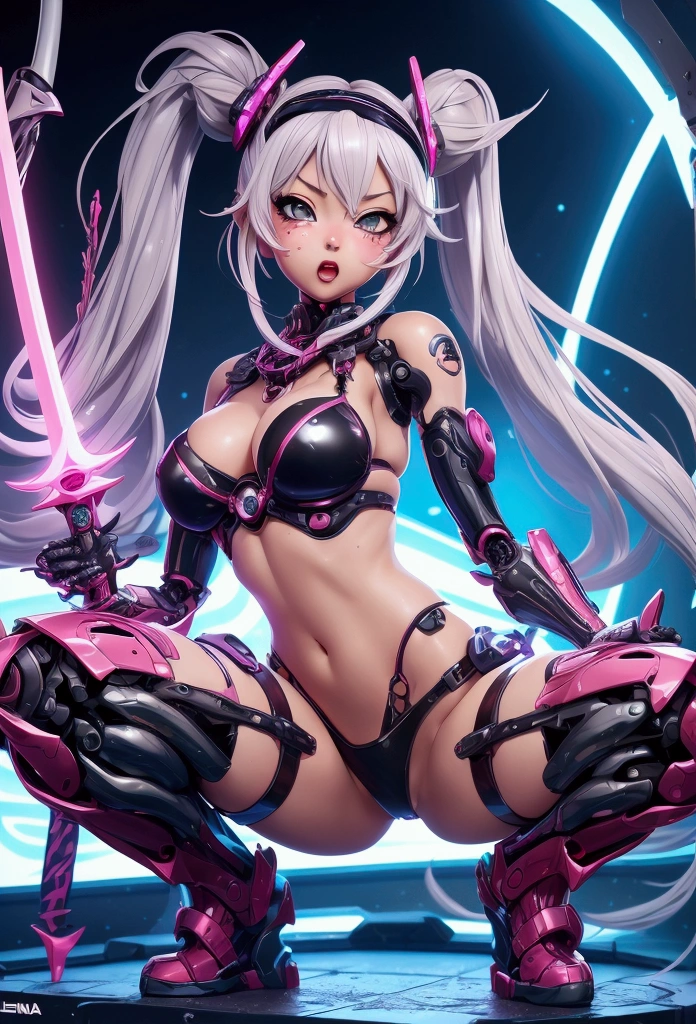 anime in a bikini with a sword on her head, seductive anime, Oppai, biomechanical Oppai, Oppai cyberpunk, ( anime), beautiful anime squatting, Ecchi, anime, correr, | Anime de detalhes finos, cabelo twintail rosa e olhos ciano, terno asuka sob a roupa!, ahegao, nightcore