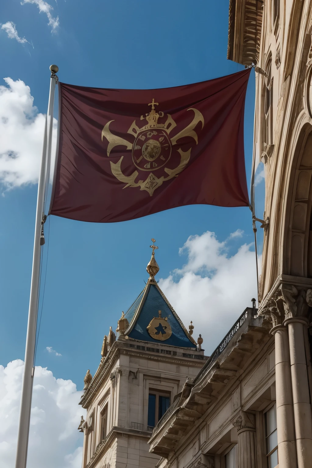 image of a fictional flag raised on top of a palace for a satanic story