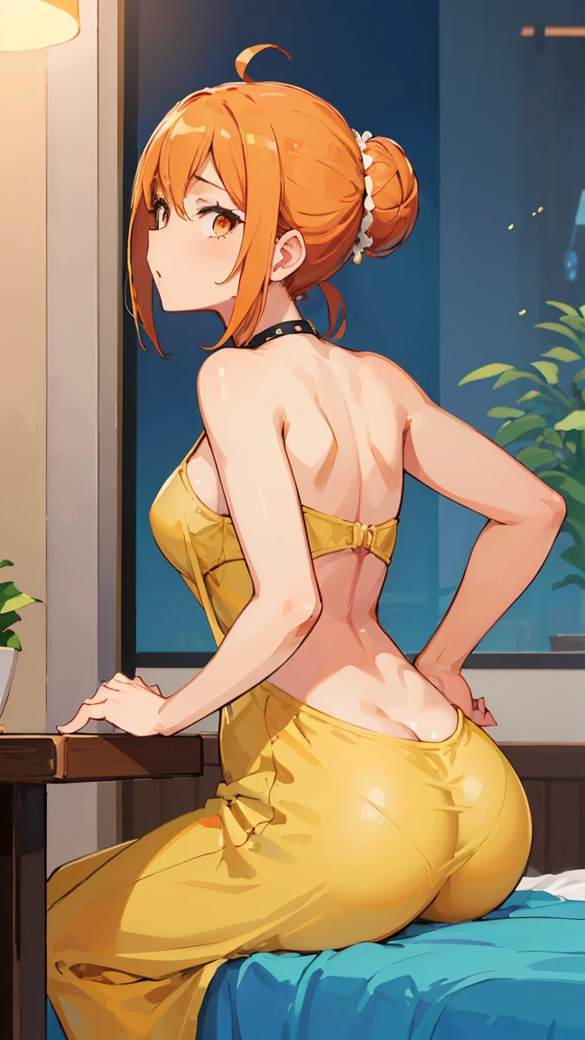 (Highest quality, 8k, masterpiece :1.3),Mrs. Yuigahama,ガハMom, As I expected, my youth romantic comedy is wrong。, One woman,Bun Hair,30 years old,Mom,Orange Hair,orgasm,Sexy pose,back,Big Ass,透けるTbackパンツ,