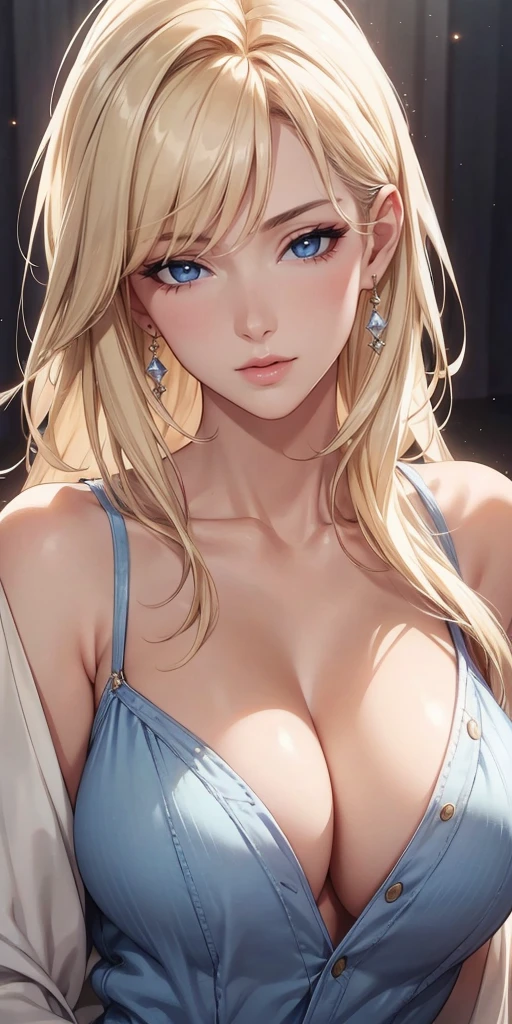 Graceful mature woman, milf, blue eyes, blonde hair, soft light, 4k resolution, high quality, beautiful cg