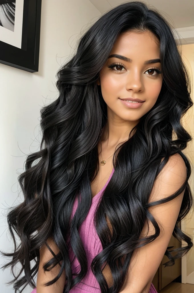 Latina black wavy hair