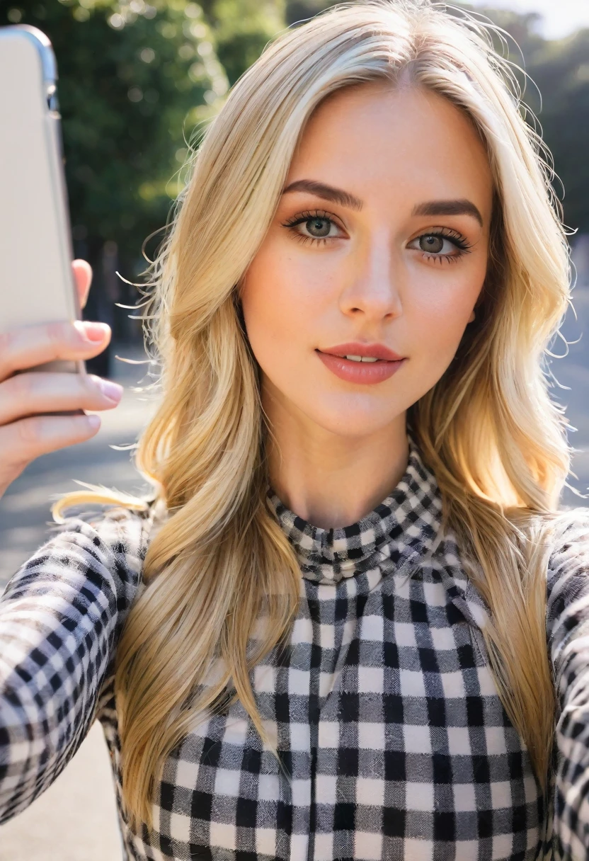 blonde female, outfit check, selfie