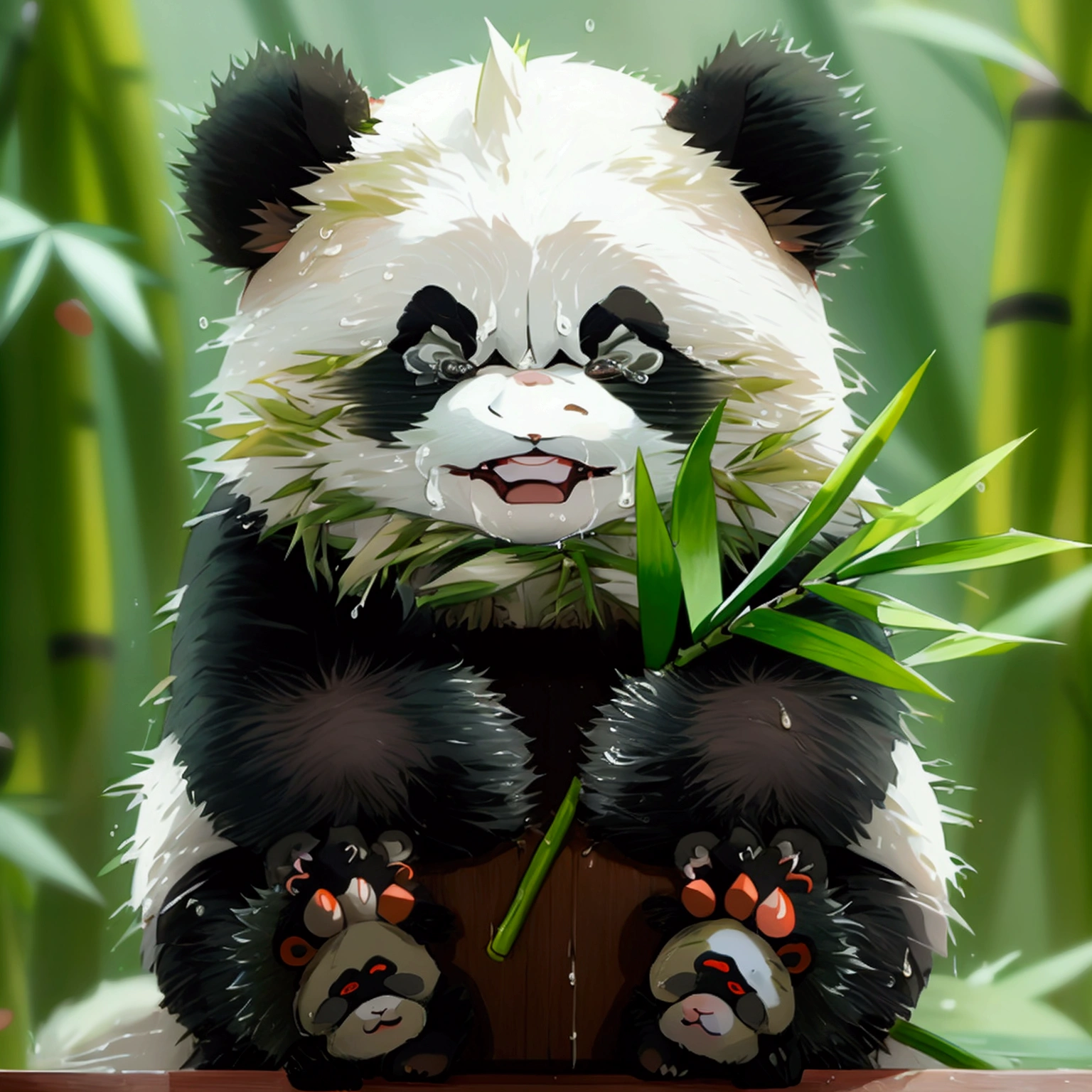 List of cute Chinese giant panda emojis,cartoon animals,A green bamboo leaf on the head,Hands on hips,Short legs, (((unhappy,Cried sadly,Angry expression,甩头Angry expression))) , (((Detailed panda animal portrait table,Front view,side view,three quarter view))) (((White background))),masterpiece,Extreme details,8K resolution,panoramic,Depth of Field