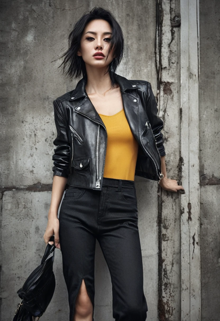 Hot woman modern, gritty environment, sexy, stylized raw, revealing outfit