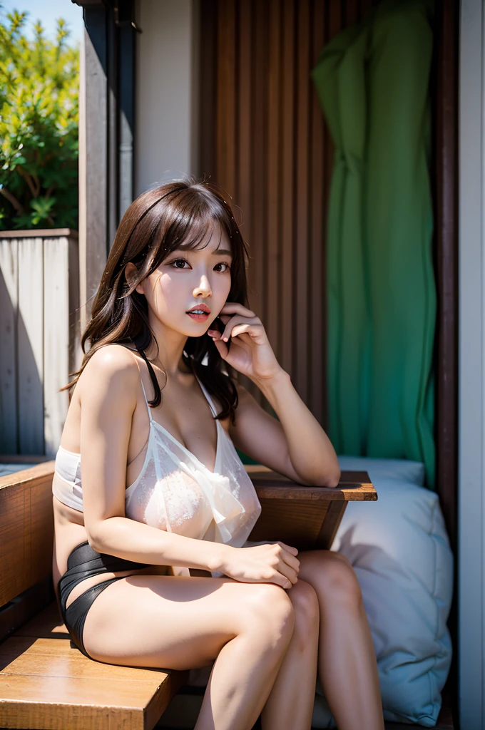 there is a woman that is sitting down with a cell phone, a picture by Andrée Ruellan, tumblr, digital art, pokimane, gemma chen, a young asian woman, chiho, portrait of jossi of blackpink, captured on canon eos r 6, taken with canon eos 5 d mark iv, ann takamaki, mid shot portrait