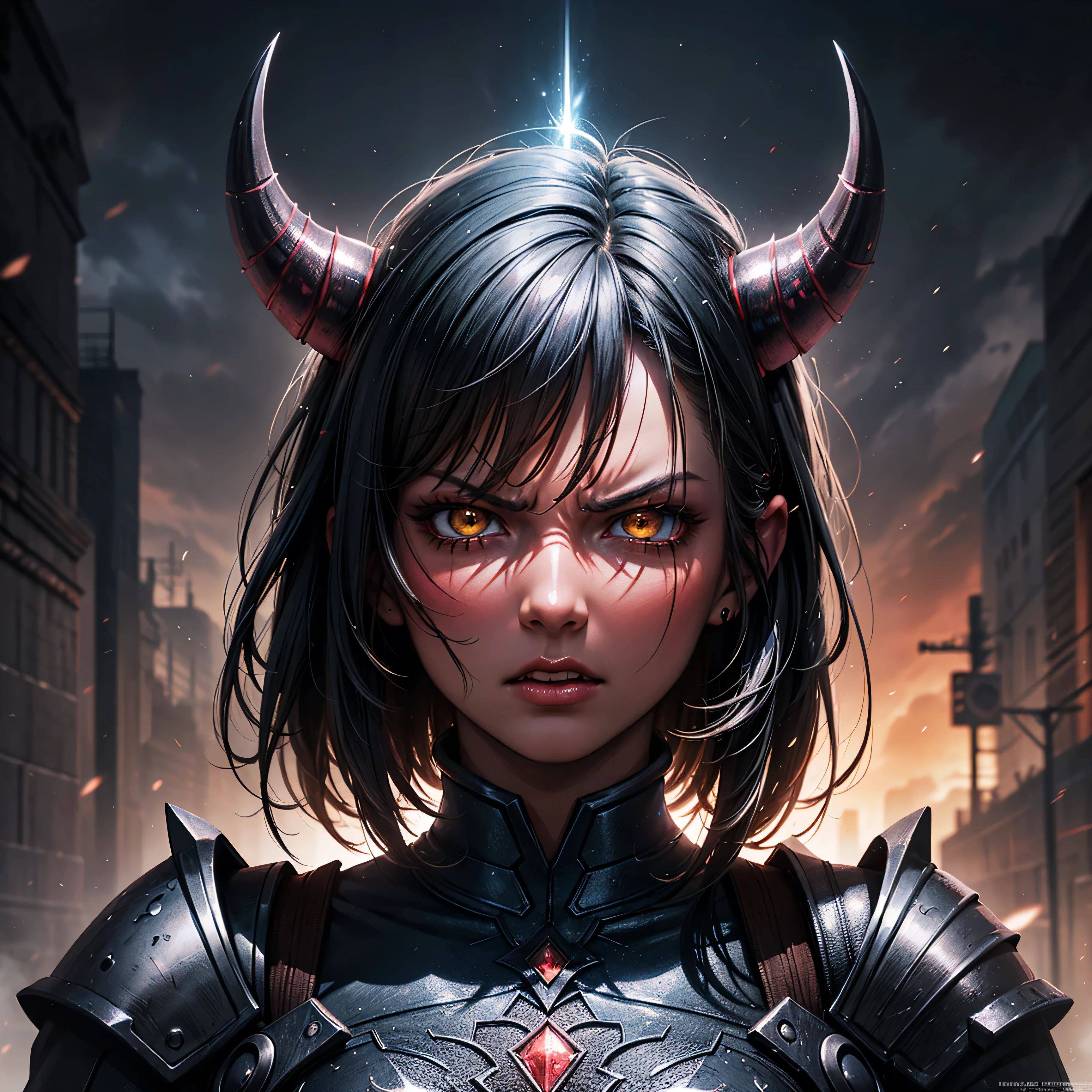 (High Detail:1.2) Anime Girl, (Best quality, Detailed), (dark and angry, gravelly:1.3, dark:1.2), 1girl, (solo), ILLIDAN, World of Warcraft, (Demonic wings, pointed horns:1.3, dark black skin), two blades of Azzinoth, short bob hair, black hair, yellow eyes, tanned skin, sinister, intense look, background dark, Volumetric light, hyper realistic, super detailed, Dynamic pose, (very sexy body, detailed face, detailed eyes, masterpiece, highly detailed, 8k, best quality, vibrant colors, digital art, concept art)