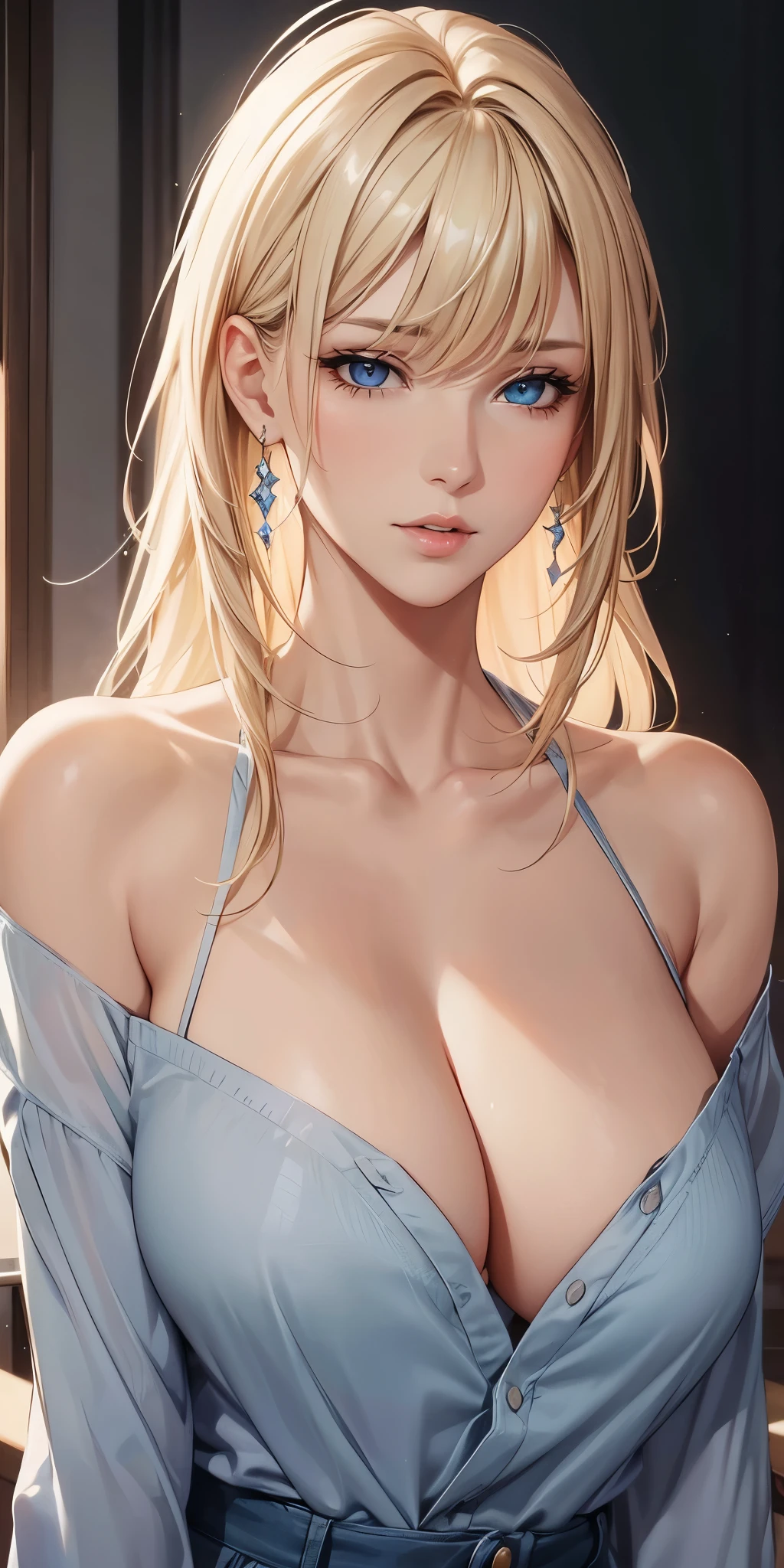 Graceful mature woman, milf, blue eyes, blonde hair, soft light, 4k resolution, high quality, beautiful cg