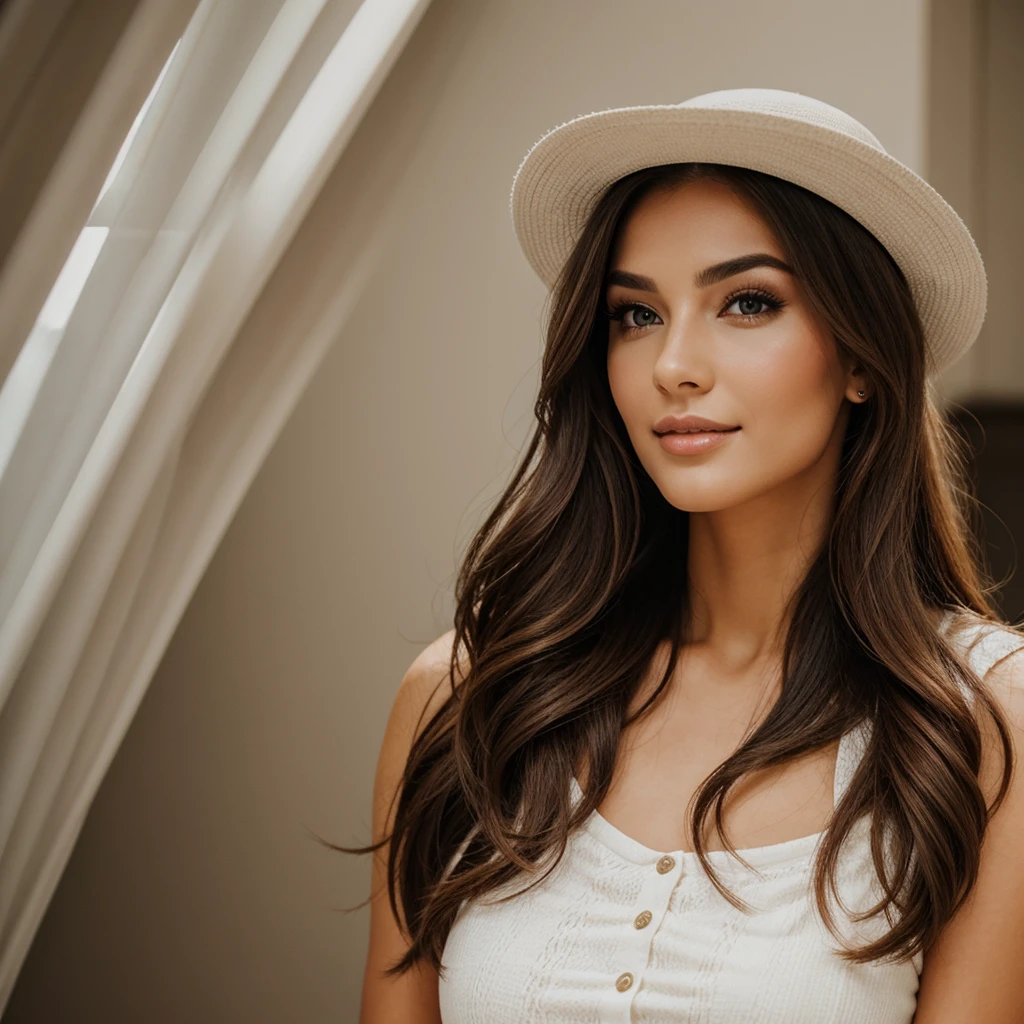 mulher arafed com um colar, seios grandes, sitting on a kitchen counter, cozinha moderna, Bancada branca, menina sexy com olhos verdes, Retrato Sophie Mudd, cabelos castanhos e olhos grandes, selfie de uma jovem mulher, Olhos do quarto, Violeta Myers, sem maquiagem, maquiagem natural, Looking directly at the camera, Rosto com ArtGram, maquiagem sutil, Impressionante tiro de corpo inteiro, olhos verdes penetrantes, beautiful angle, pose atraente, menina bonito, pose sexy, imagem de corpo inteiro, corpo inteiro, Tiro de corpo inteiro, Deusa morena, High detail, Pose satisfeita, usando apenas um bucket hat azul, mediuml breasts, (Rosto bonito e detalhado, belos olhos detalhados), (nu), brilhar, suar, (raio de sol, sunlight), (NSFW:1.5)