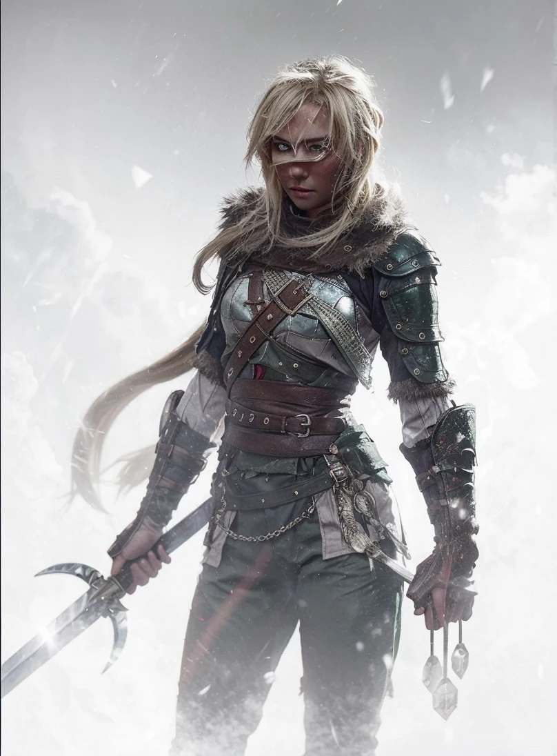 green eyes , Swordsman Girl , blonde.