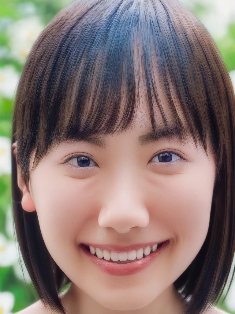 High resolutionCGを組み合わせた8K壁紙、High quality 8K CG wallpaper masterpiece、Highest quality、High resolution、Very detailed、Ultra Sharp、Cinema Lighting、Anatomically correct、One Girl 、(Cute Face、Detailed face、Young Face)、(Brown Hair、short hair:1.4)、Red cheeks、(Flat Chest:1.4)、(thin体:1.3)、thin、(smile:1.5)、(White shirt)、The girl is 8 years old.、happiness、(Upper body close-up:1.5)、Light of the sun、White lily flower garden、