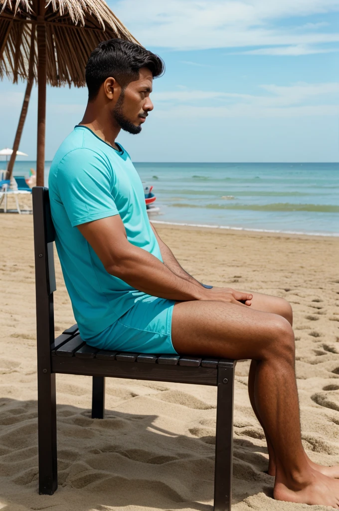 A man sit on the bench in beach