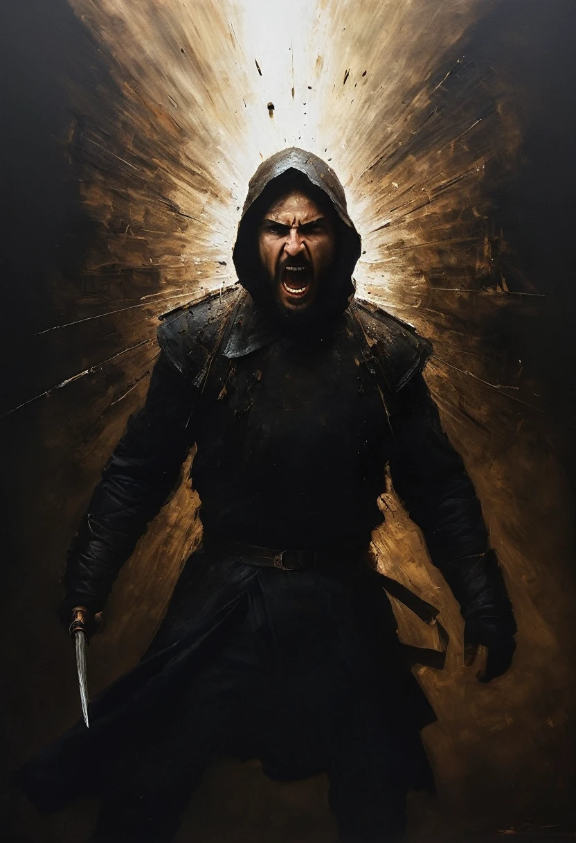 painting of a attack. Inspiration, cinematic scene, volumetric lights, ultra realistic, in the style of nicola samori