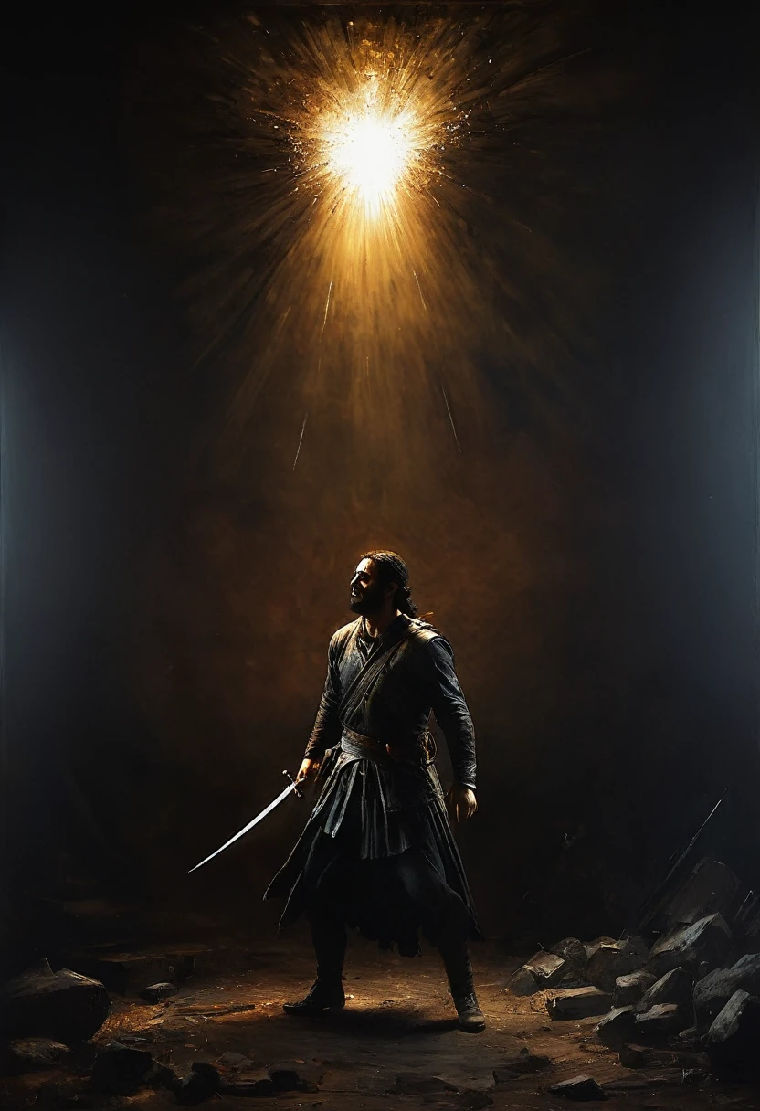 painting of a attack. Inspiration, cinematic scene, volumetric lights, ultra realistic, in the style of nicola samori