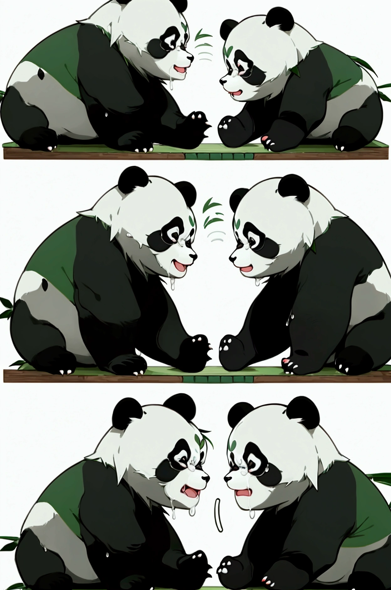 List of cute Chinese giant panda emojis,cartoon animals,A green bamboo leaf on the head,Hands on hips,Short legs, (((unhappy,Cried sadly,Angry expression,甩头Angry expression))) , (((Detailed panda animal portrait table,Front view,side view,three quarter view))) (((White background))),masterpiece,Extreme details,8K resolution,panoramic,Depth of Field