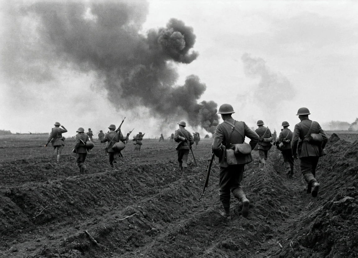 Soldiers standing in a field,Smoke in the background, World War I照片, World War I照片, 用World War II相机拍摄, war photos, World War II, Battlefield scene, Battlefield Background, 对抗 World War I, World War II摄影, World War II摄影, Soldiers come under heavy fire, war photosgraph, On the war zone, war photosgraphy, World War I