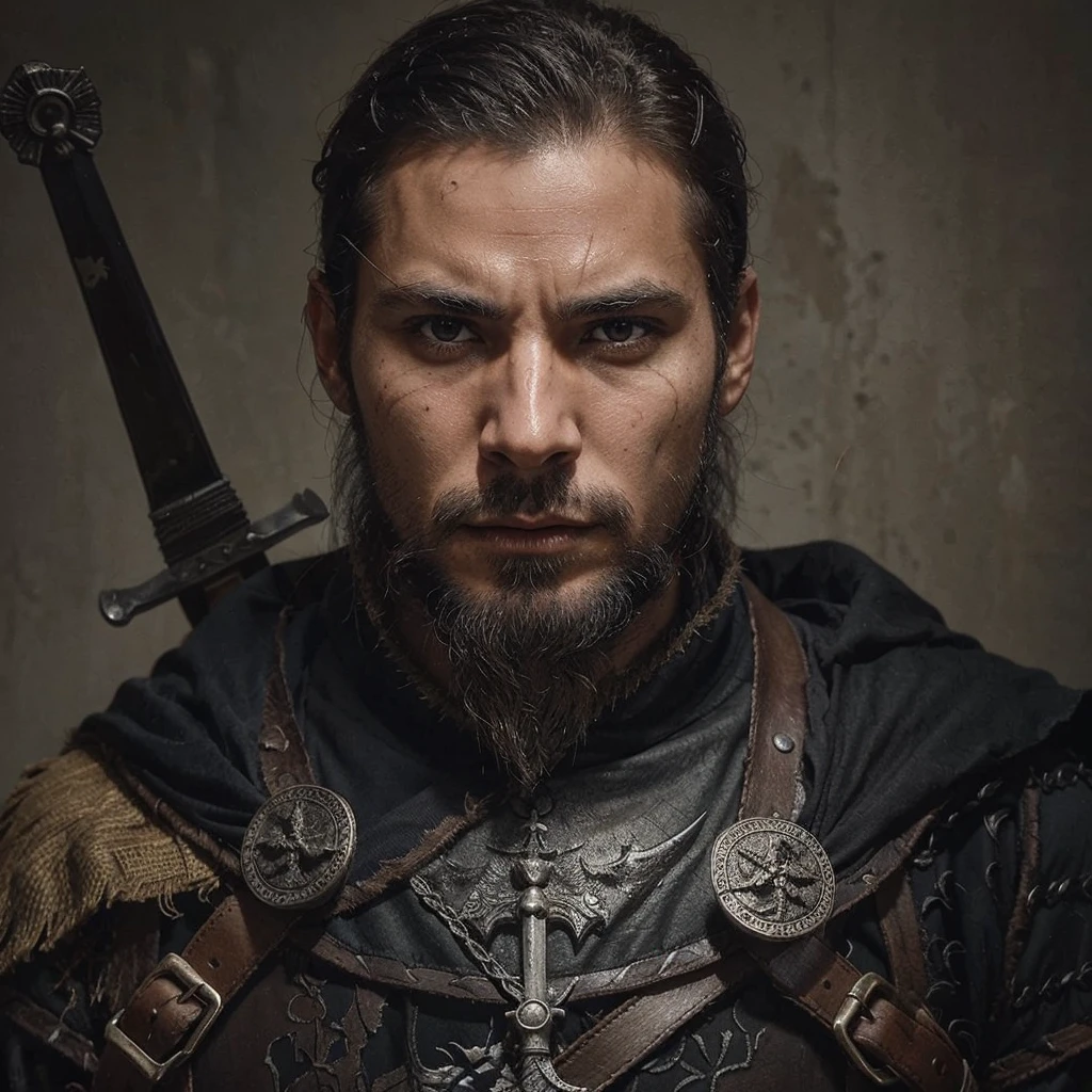 Scar on face , swordsman.